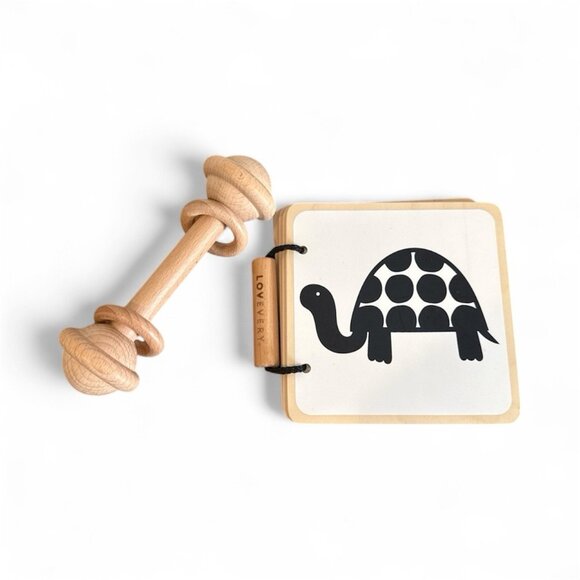 Lovevery Wooden Book From The Looker Montessori Play Infant Toy & Wooden Rattle - Picture 1 of 10
